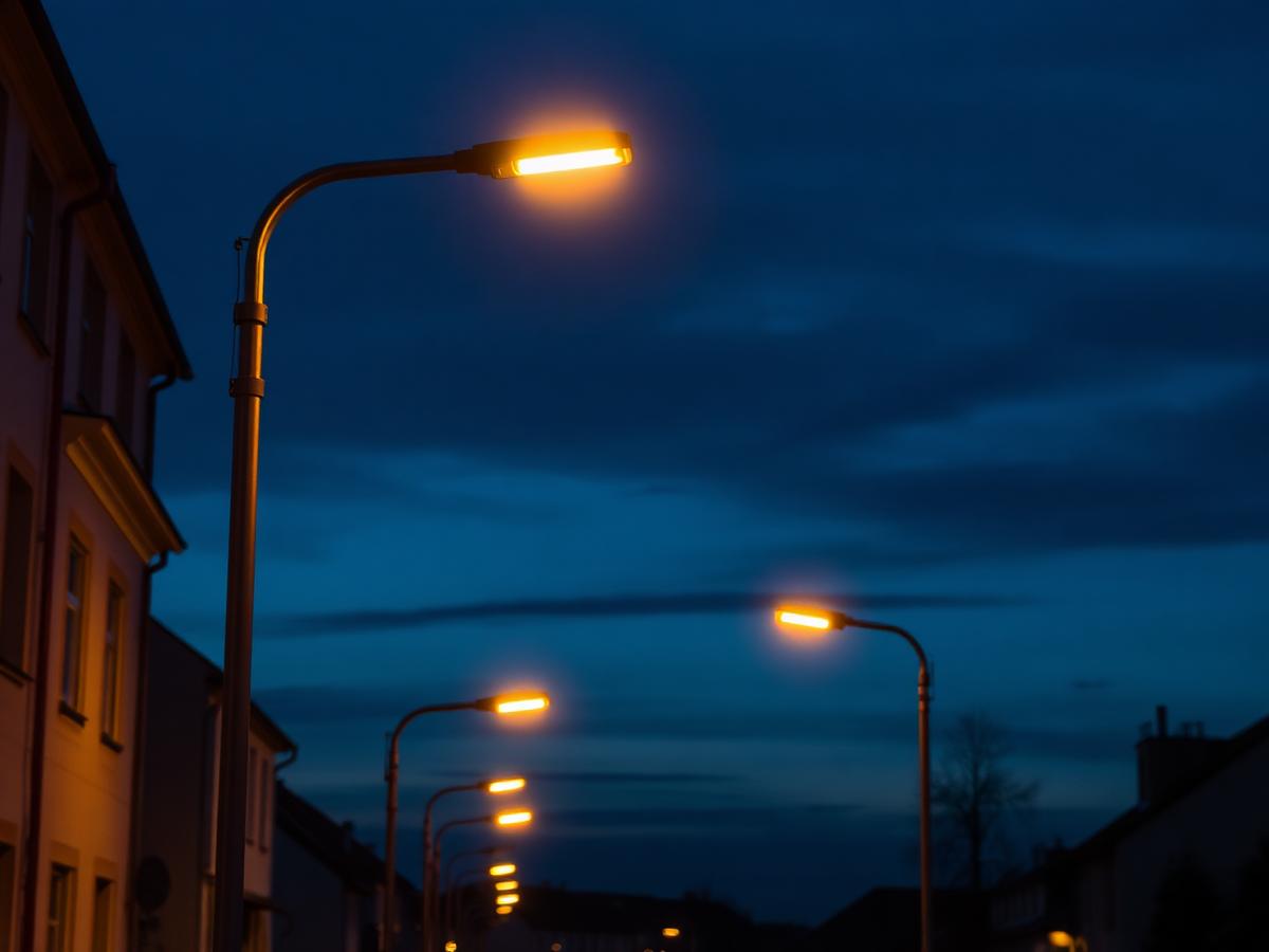 LED veřejné osvětlení v obci za soumraku